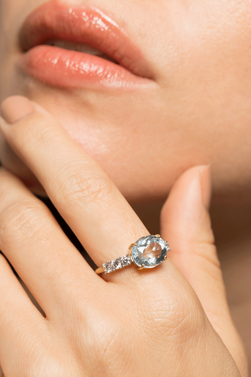 IRENE NEUWIRTH JEWELRY-Aquamarine and Diamond Ring-YELLOW GOLD