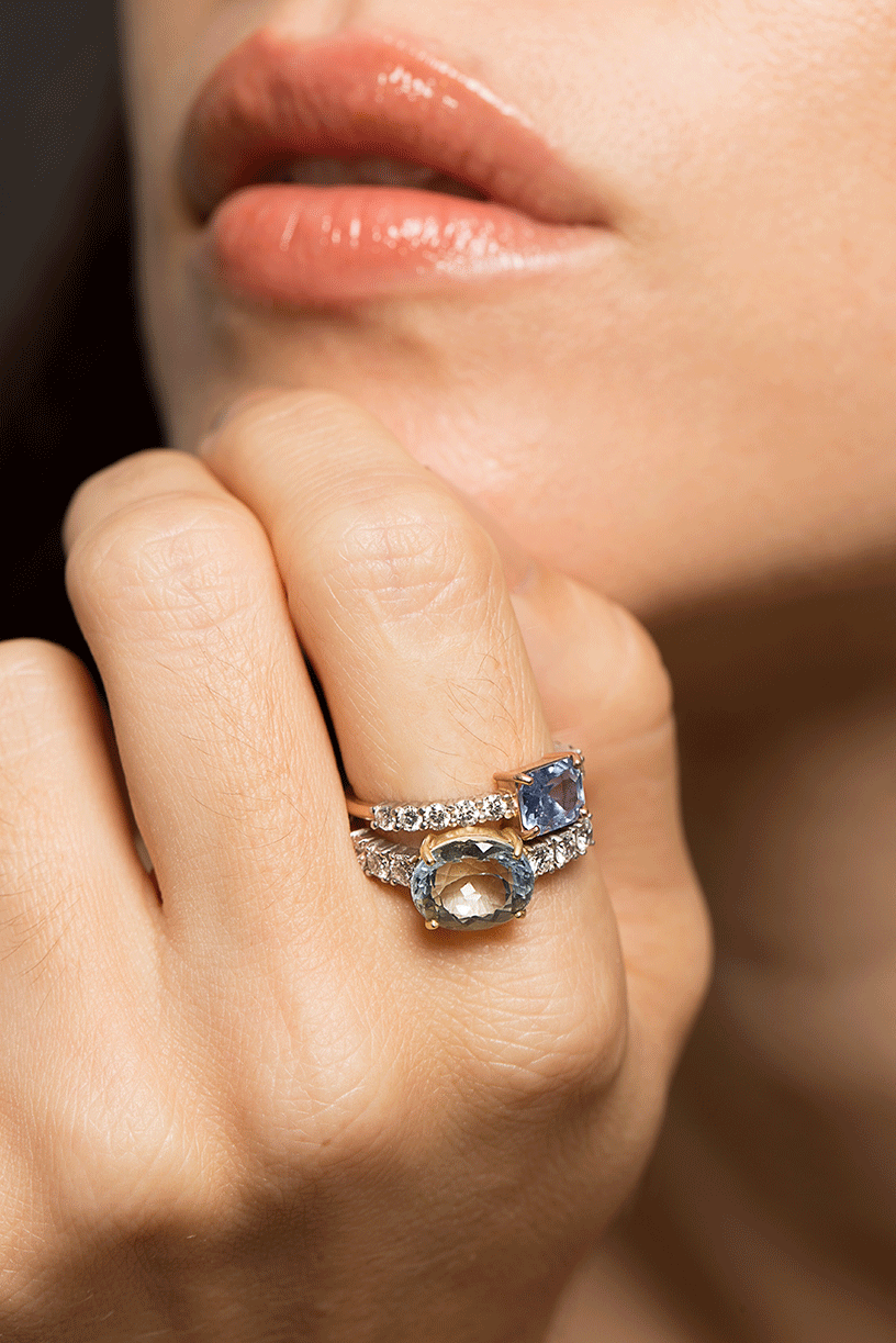 IRENE NEUWIRTH JEWELRY-Aquamarine and Diamond Ring-YELLOW GOLD
