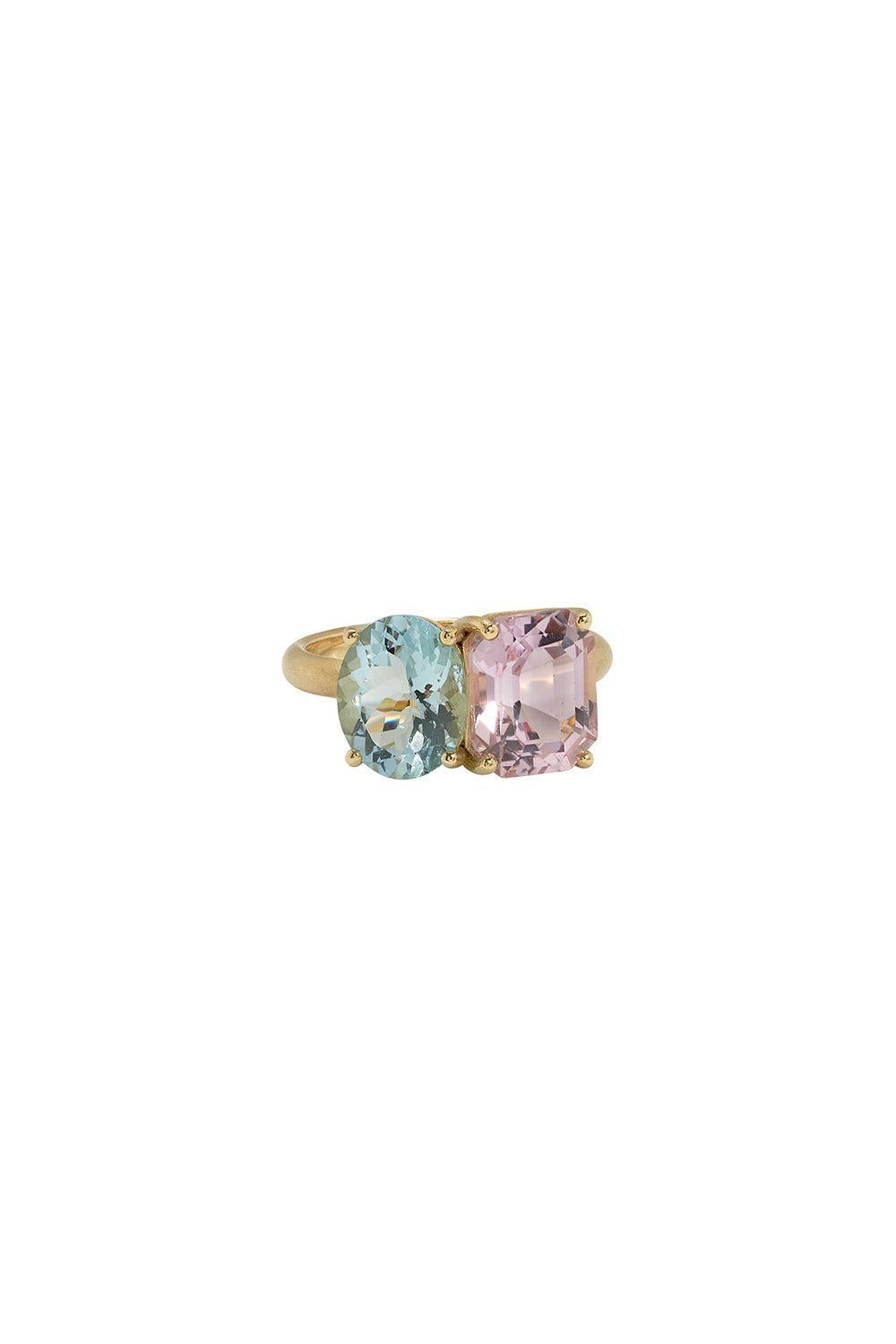 Aquamarine Kunzite Gemmy Gem Ring-YELLOW GOLD-6.75-JEWELRYFINE JEWELRING-IRENE NEUWIRTH JEWELRY