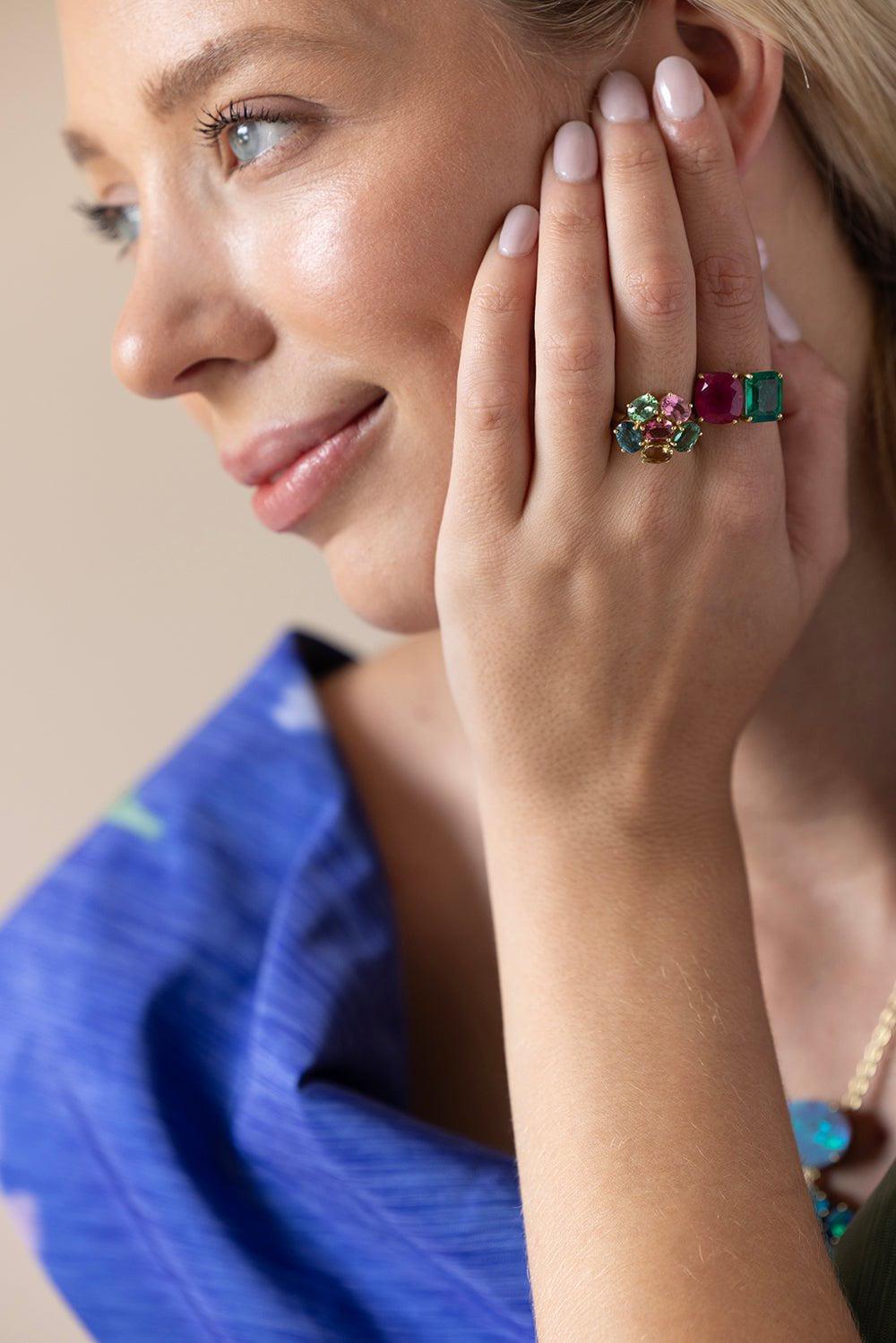 IRENE NEUWIRTH JEWELRY-Gemmy Gem Emerald Rubellite Ring-YELLOW GOLD