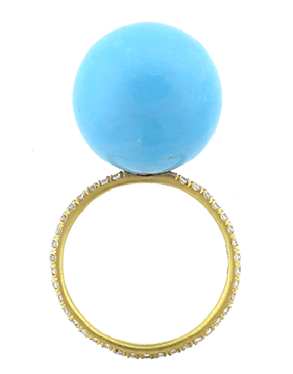 IRENE NEUWIRTH JEWELRY-Kingman Turquoise Diamond Pave Ring-YELLOW GOLD
