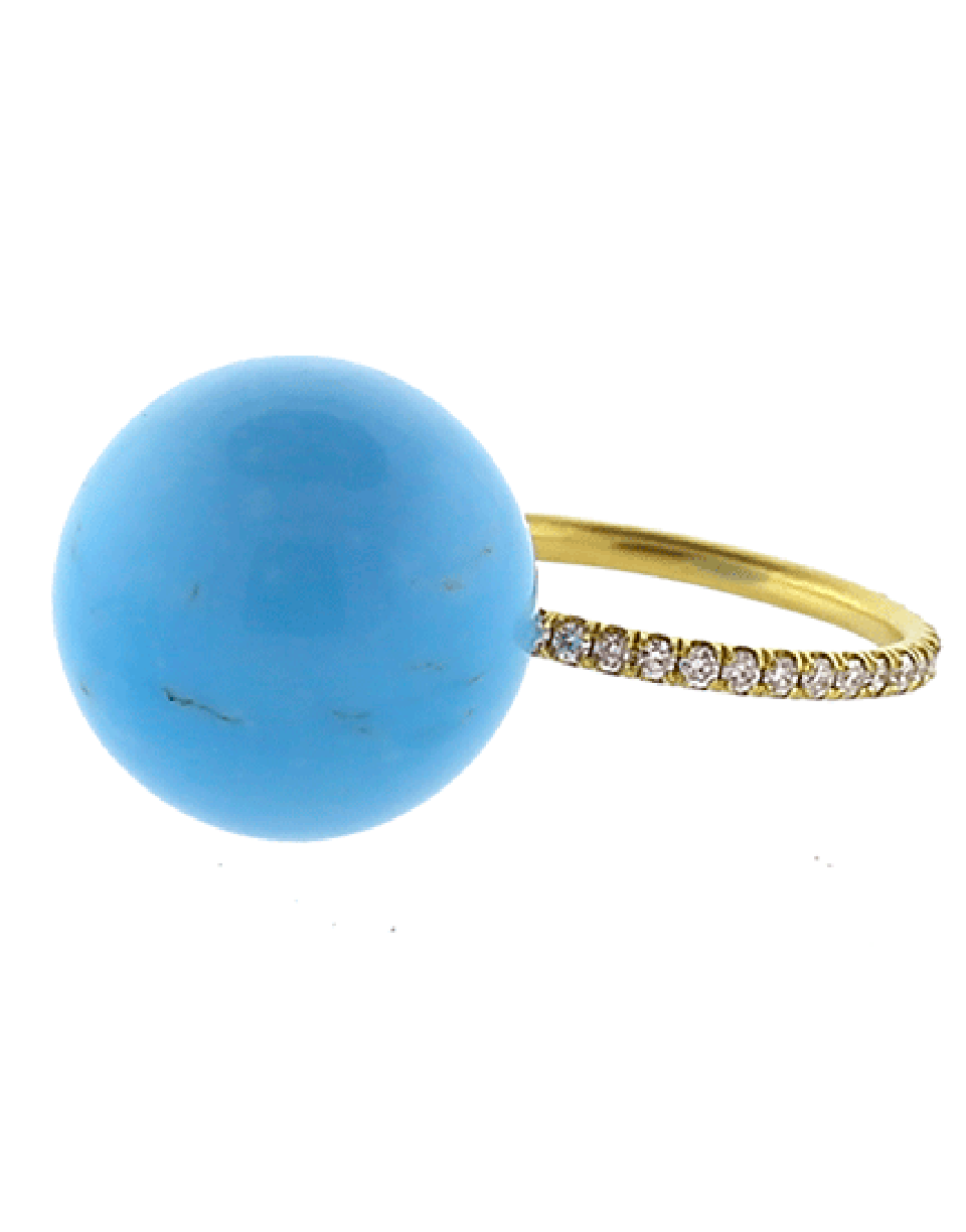 IRENE NEUWIRTH JEWELRY-Kingman Turquoise Diamond Pave Ring-YELLOW GOLD