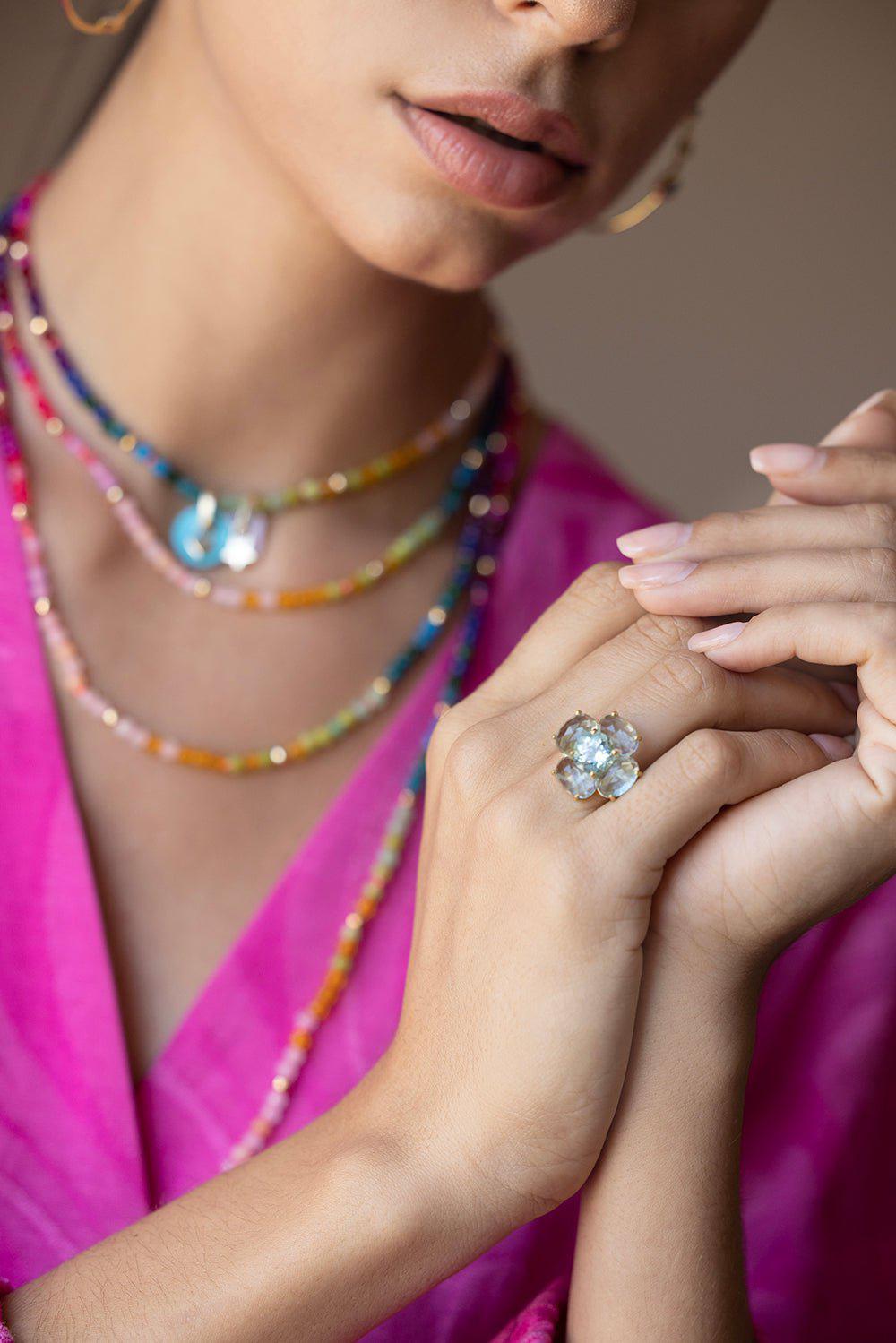 IRENE NEUWIRTH JEWELRY-Aquamarine Flower Ring-YELLOW GOLD