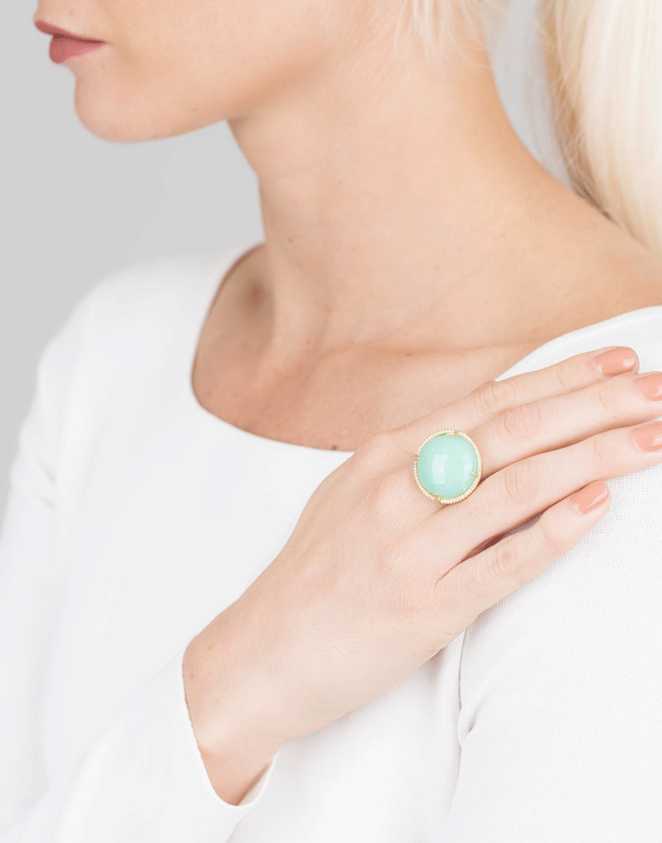 IRENE NEUWIRTH JEWELRY-Cabochon Mint Chrysoprase Ring-YELLOW GOLD