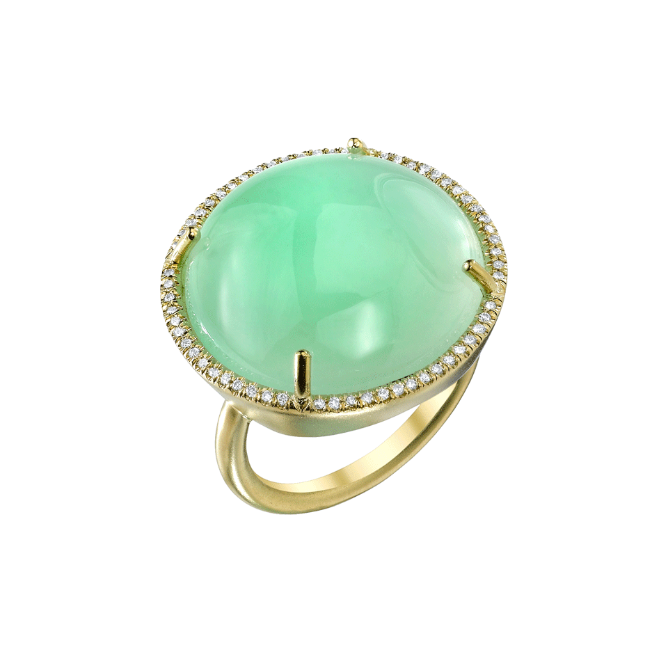 IRENE NEUWIRTH JEWELRY-Chrysoprase and Diamond Ring-YELLOW GOLD