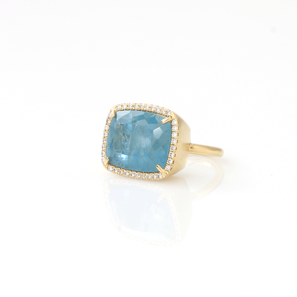 IRENE NEUWIRTH JEWELRY-Cushion Cut Aquamarine Ring-YELLOW GOLD