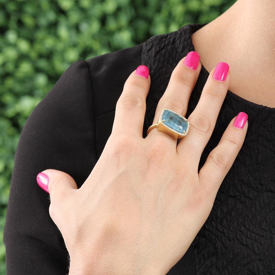 IRENE NEUWIRTH JEWELRY-Cushion Cut Aquamarine Ring-YELLOW GOLD