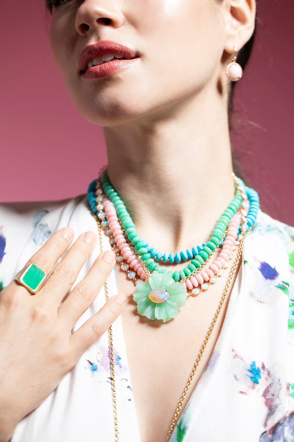 IRENE NEUWIRTH JEWELRY-Emerald Cut Chrysoprase Ring-YELLOW GOLD