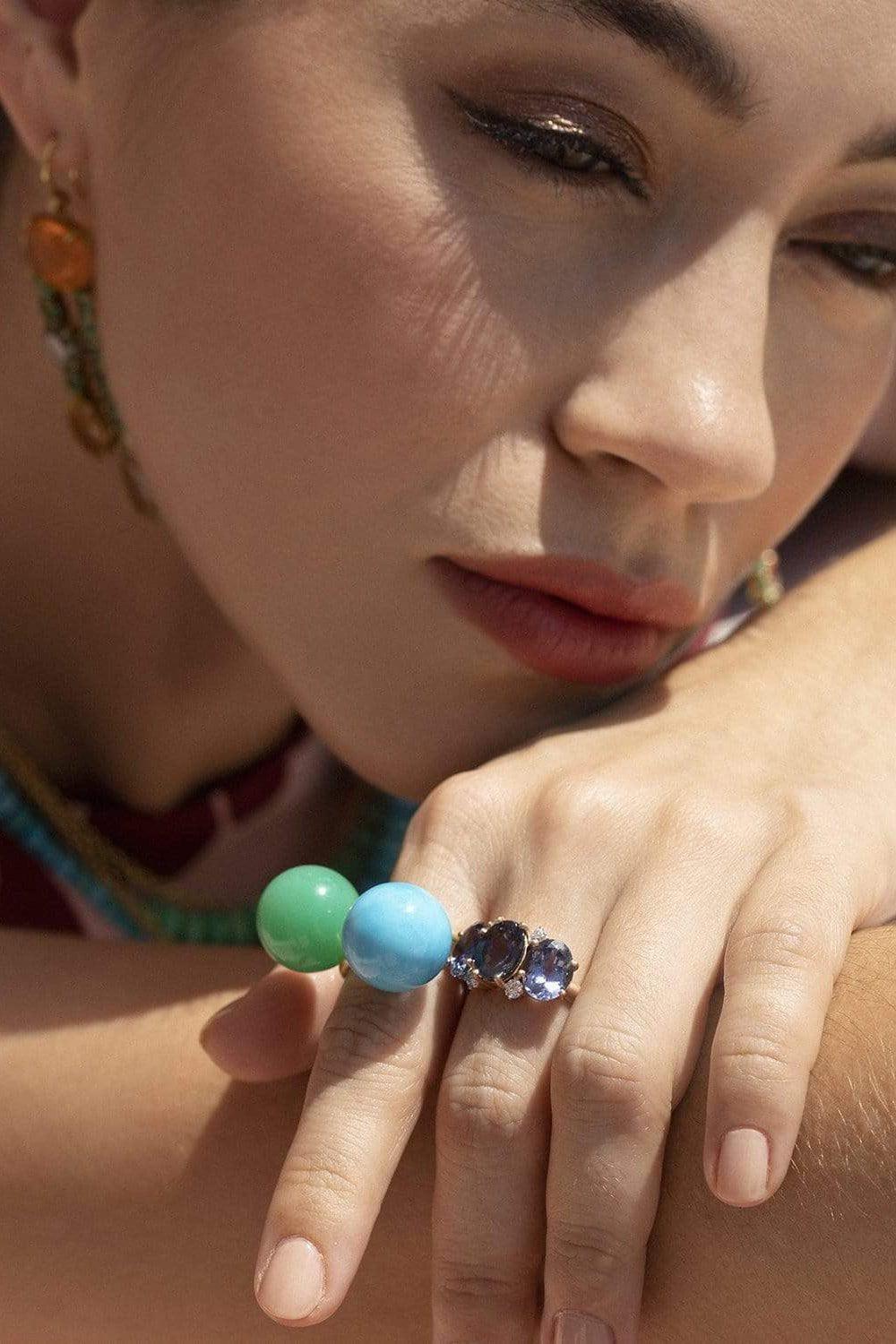 IRENE NEUWIRTH JEWELRY-Kingman Turquoise Sphere Ring-YELLOW GOLD