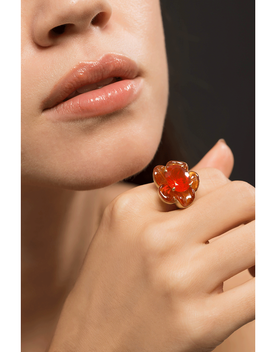 IRENE NEUWIRTH JEWELRY-Mandarin Garnet and Fire Opal Flower Ring-YELLOW GOLD