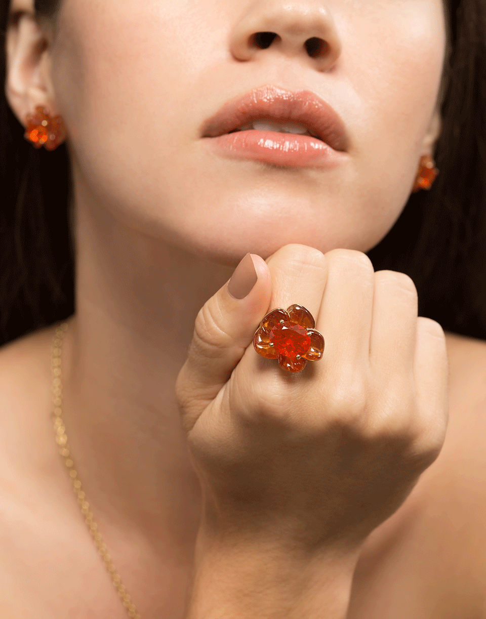 IRENE NEUWIRTH JEWELRY-Mandarin Garnet and Fire Opal Flower Ring-YELLOW GOLD