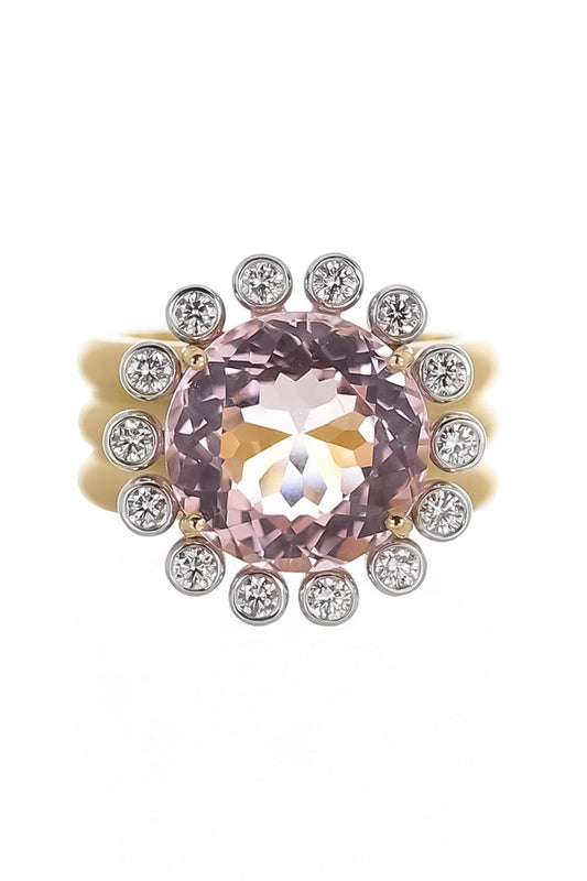 Morganite Diamond Heroic Triple Band Ring-YELLOW GOLD-7-JEWELRYFINE JEWELRING-IRENE NEUWIRTH JEWELRY
