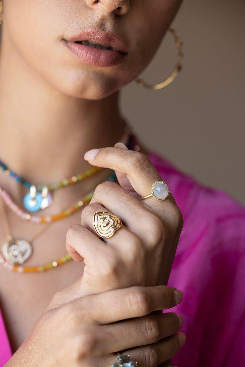 IRENE NEUWIRTH JEWELRY-Rose Cut Rainbow Moonstone Ring-YELLOW GOLD