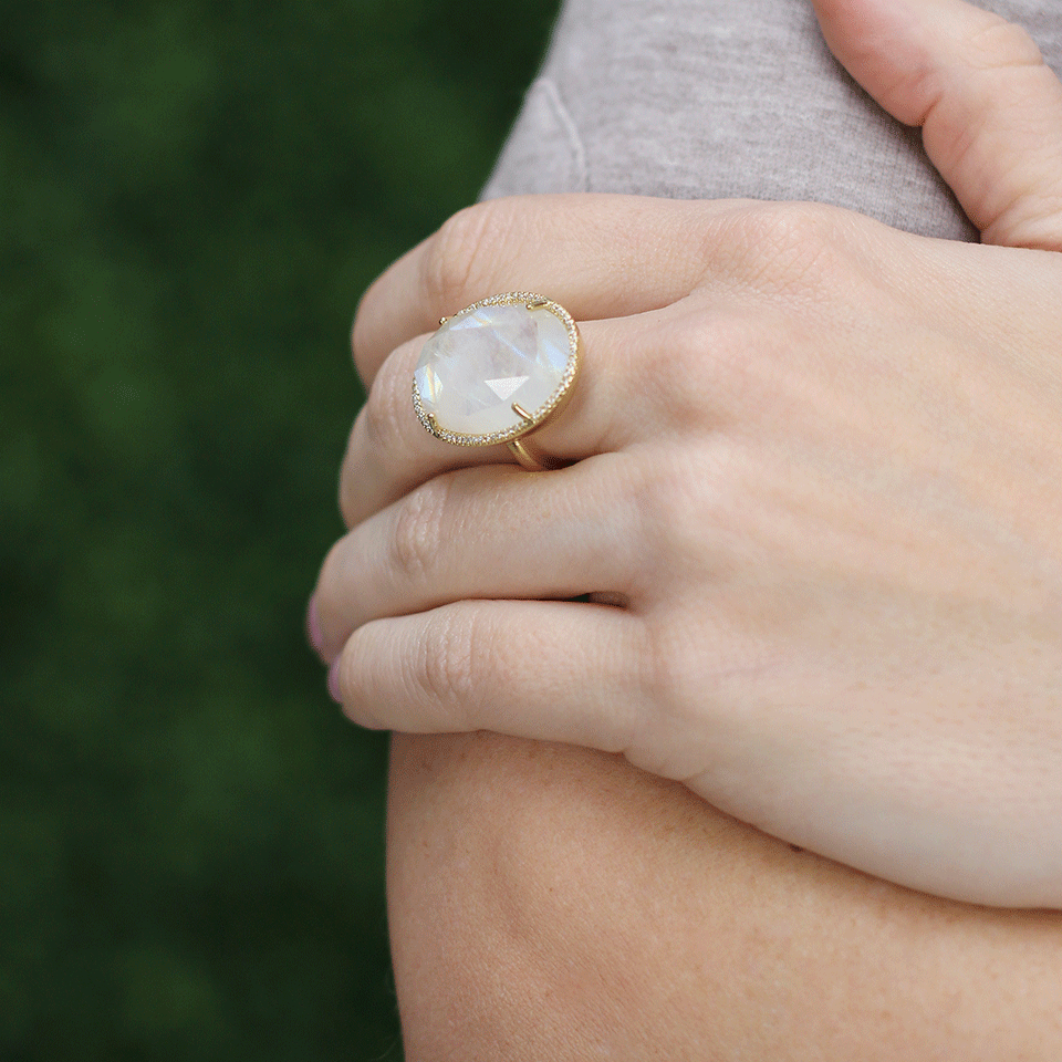 IRENE NEUWIRTH JEWELRY-Rose Cut Rainbow Moonstone Ring-YELLOW GOLD