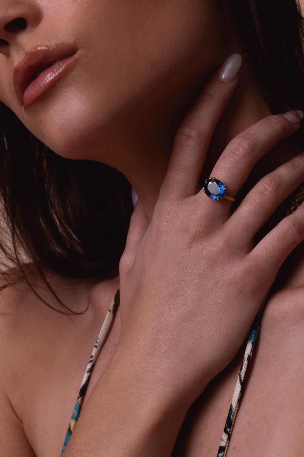 IRENE NEUWIRTH JEWELRY-Gemmy Gem Double Prong Sapphire Ring-YELLOW GOLD