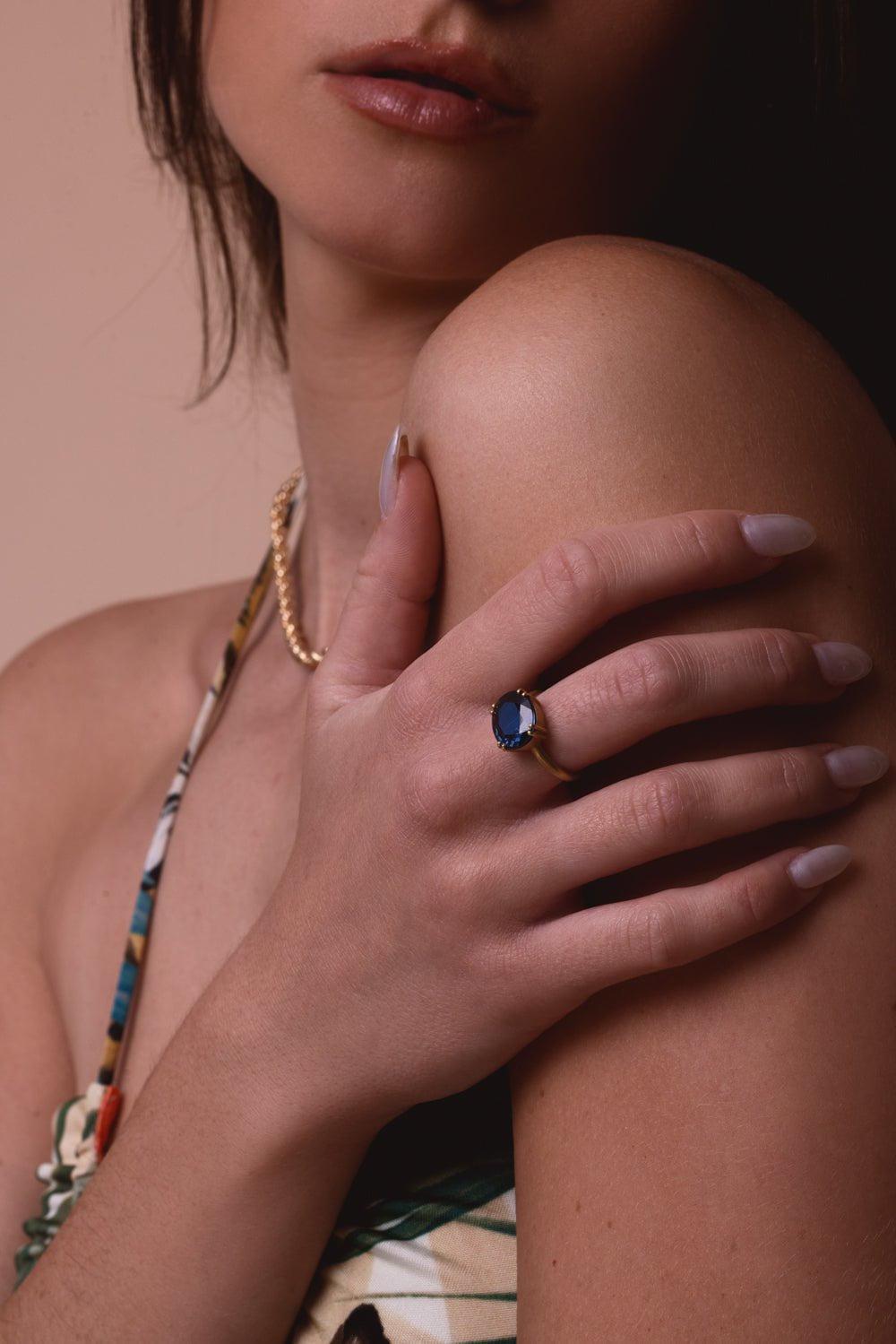 IRENE NEUWIRTH JEWELRY-Gemmy Gem Double Prong Sapphire Ring-YELLOW GOLD