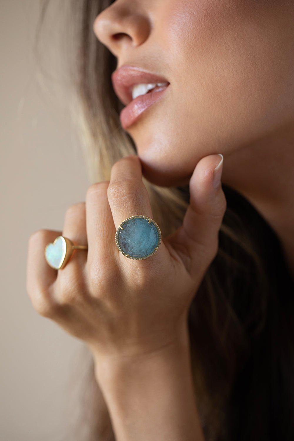 IRENE NEUWIRTH JEWELRY-Rosecut Aquamarine Ring-YELLOW GOLD