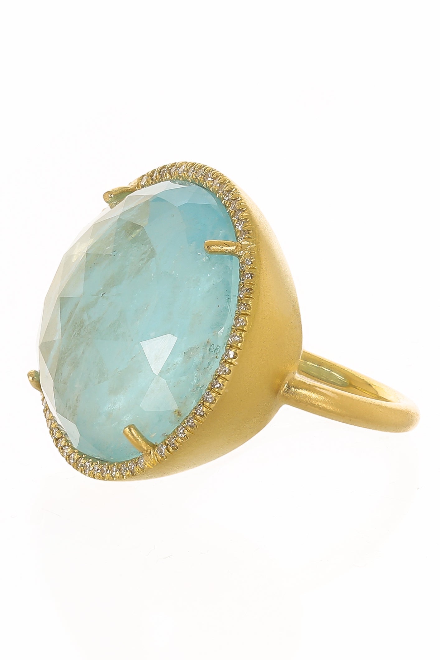 IRENE NEUWIRTH JEWELRY-Rosecut Aquamarine Ring-YELLOW GOLD