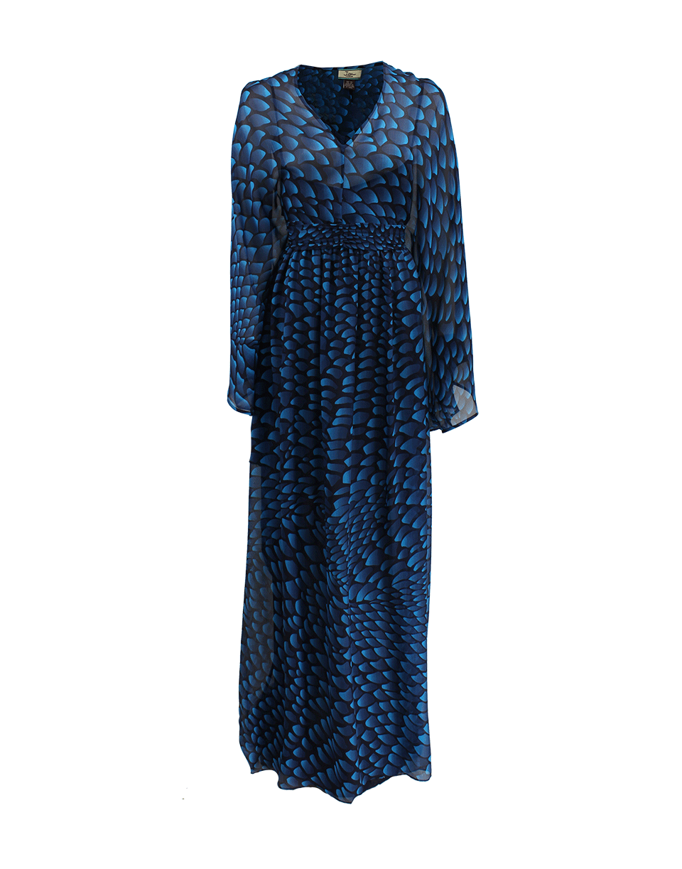 ISSA-Long Sleeve V-Neck Caftan-NAVY