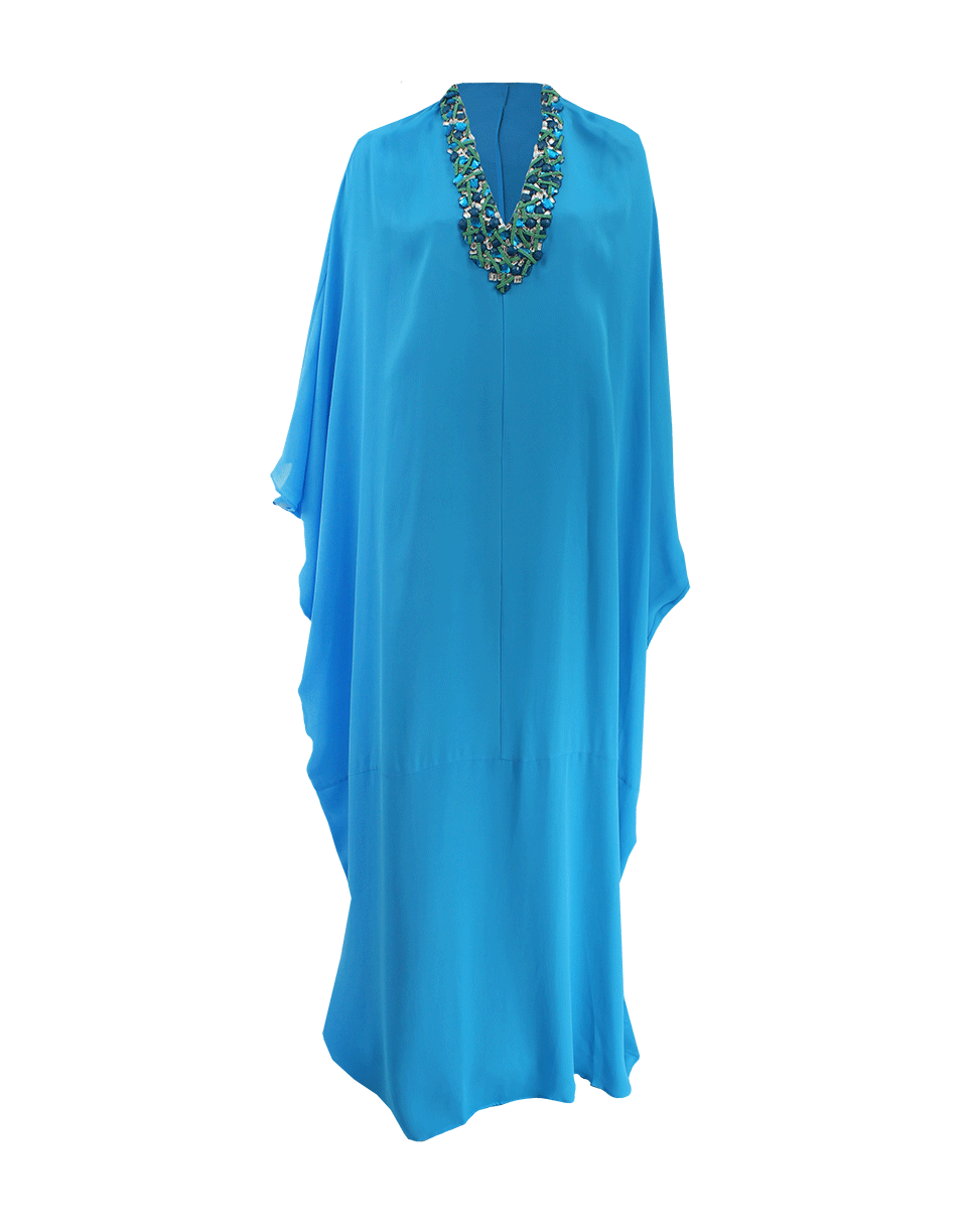 ISSA-V-Neck Beaded Caftan-SEABLUE