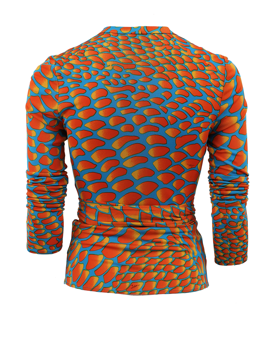 ISSA-Long Sleeve Print Jersey Wrap Top-