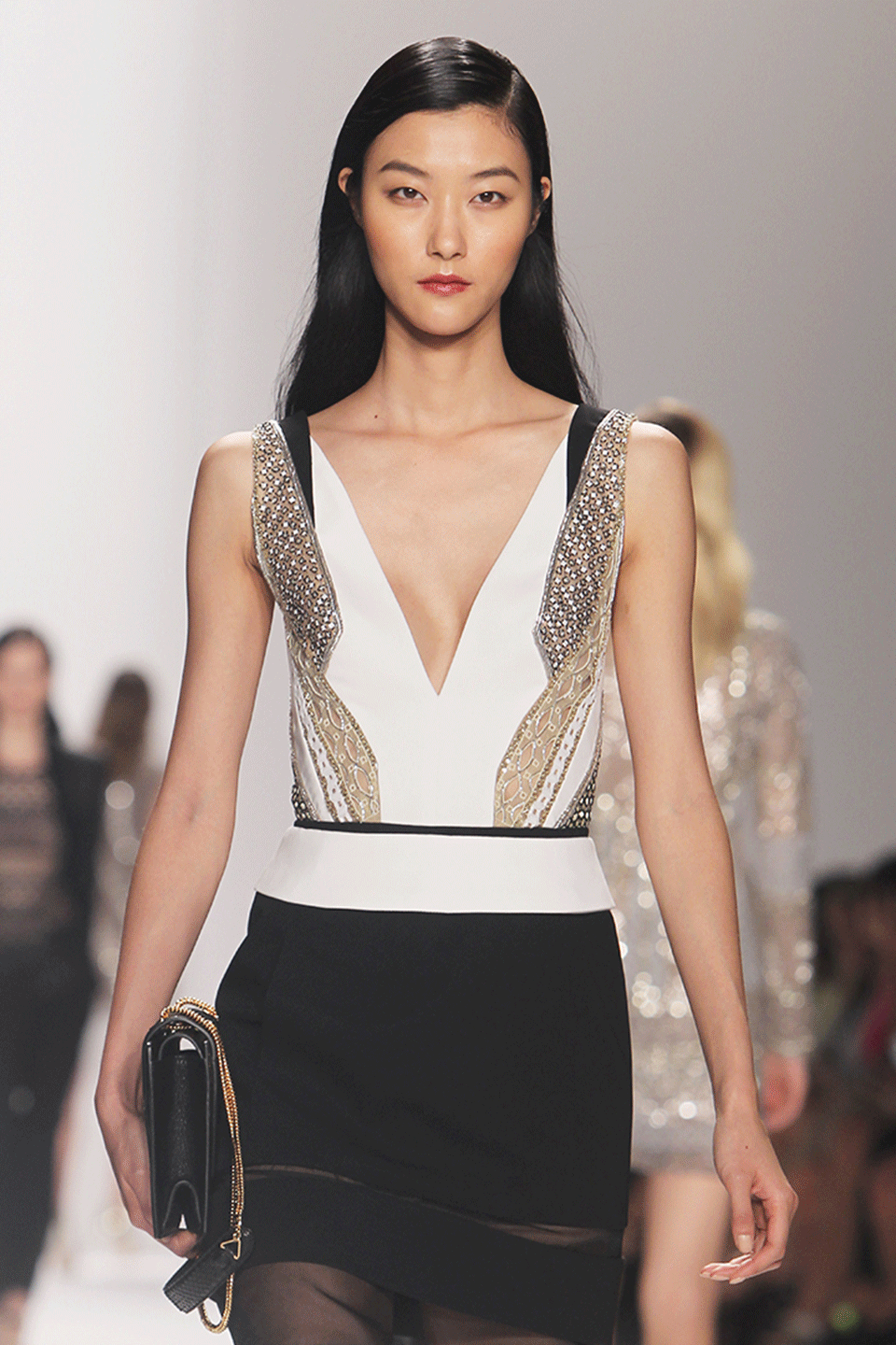 J MENDEL-Graphic Embroidered V-Neck Fitted Dress-MULTI