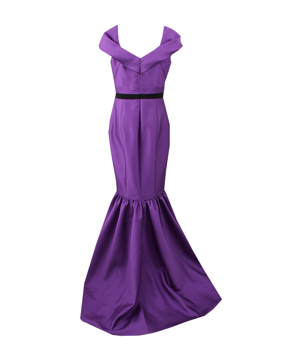 J MENDEL-V-Neck Gown With Cap Sleeve-VIOLET