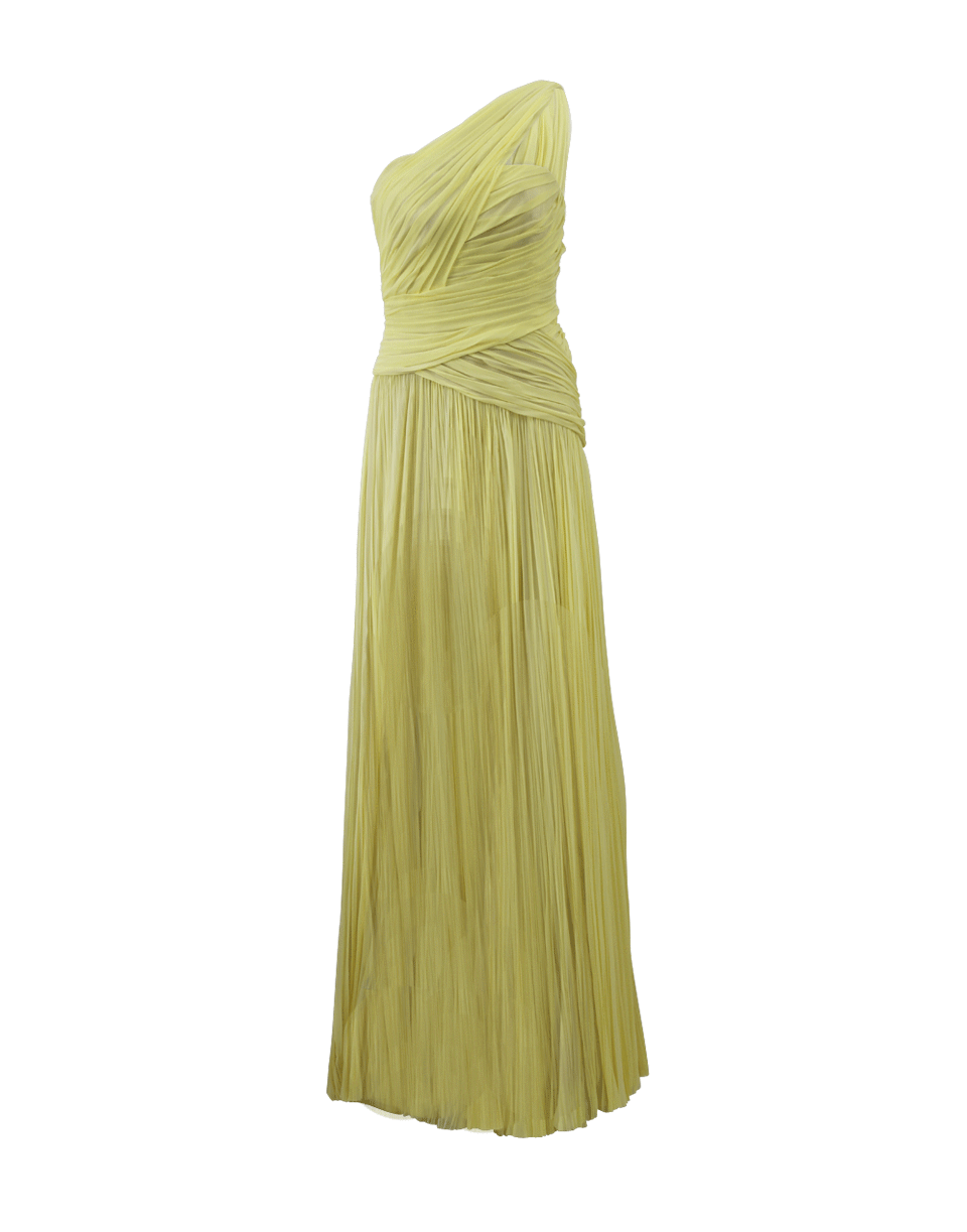 J MENDEL-One Shoulder Draped Gown-YELLOW