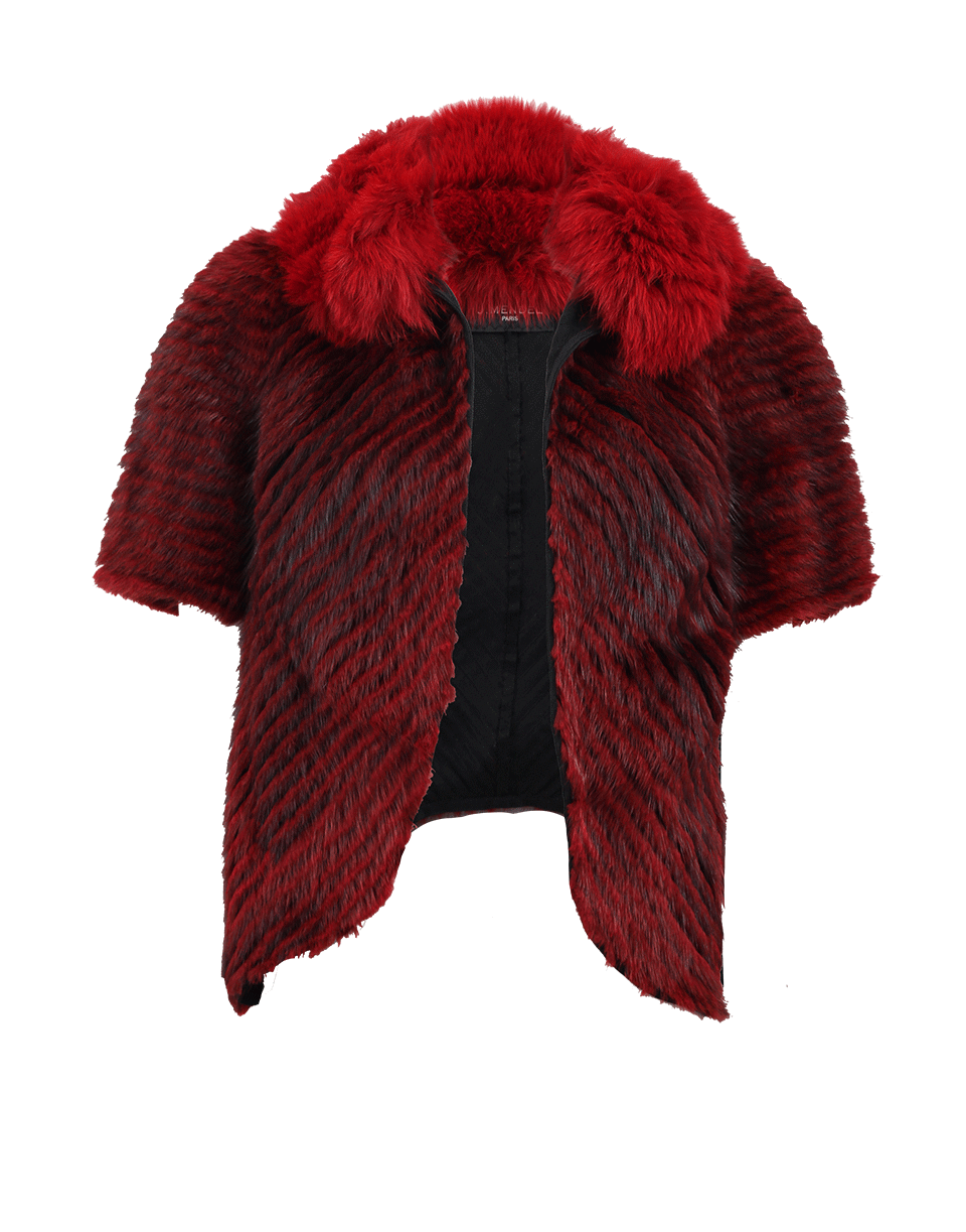 J MENDEL-Striped Fur Jacket With Fox Trim-RED