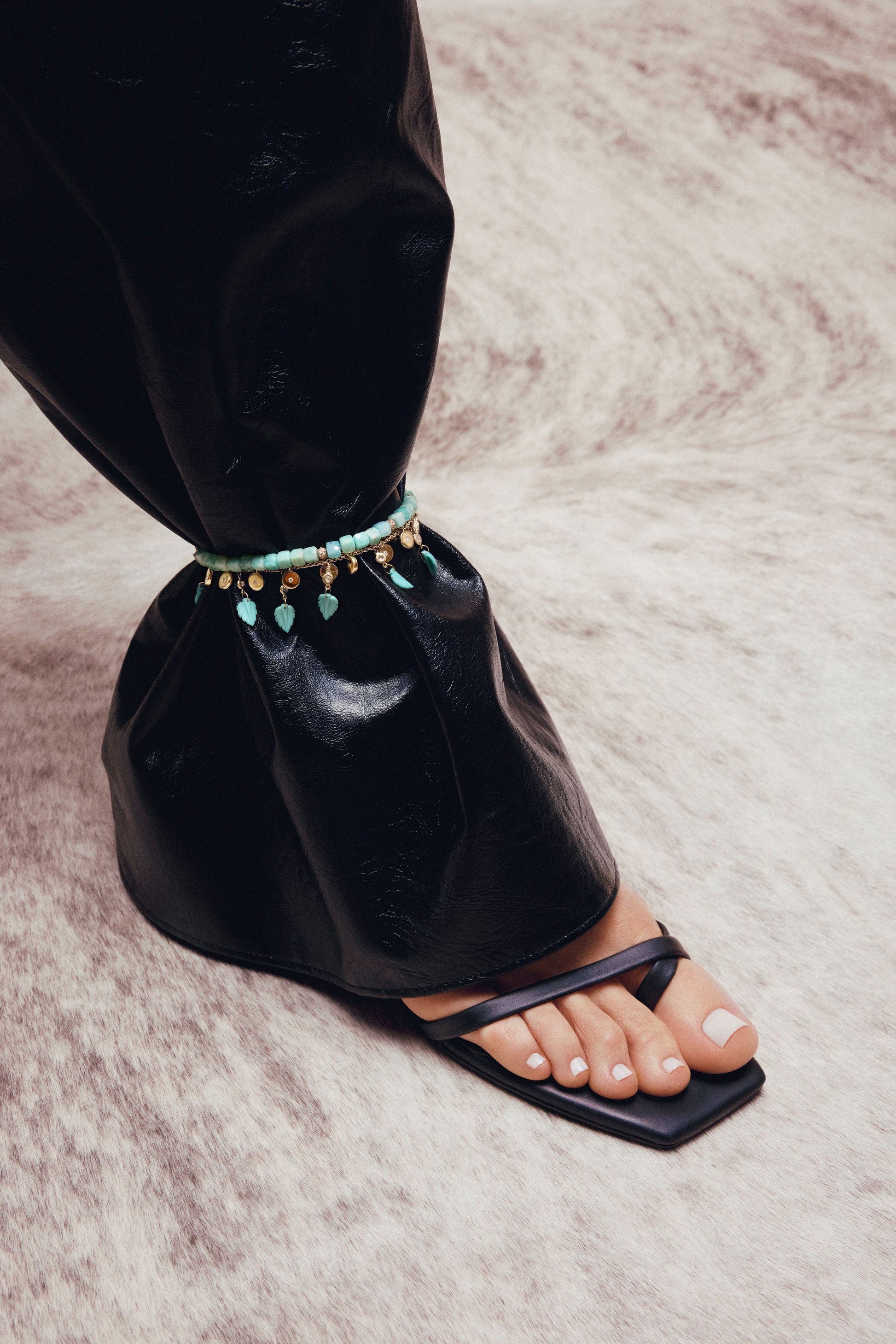 JACQUIE AICHE-Diamond Confetti Disc Anklet-YELLOW GOLD