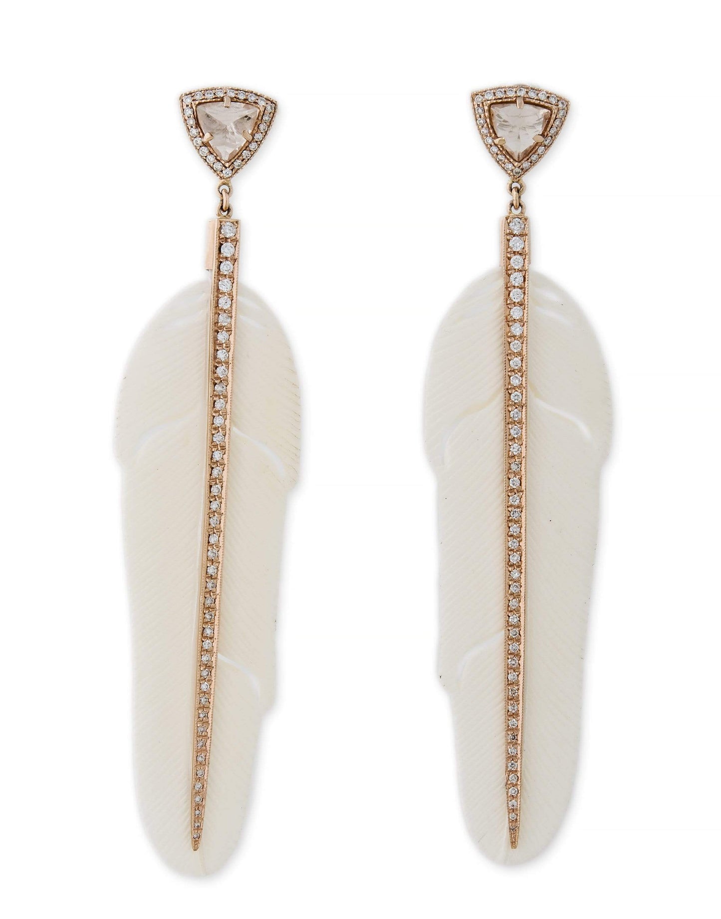 JACQUIE AICHE-Carved Feather Earrings-ROSE GOLD
