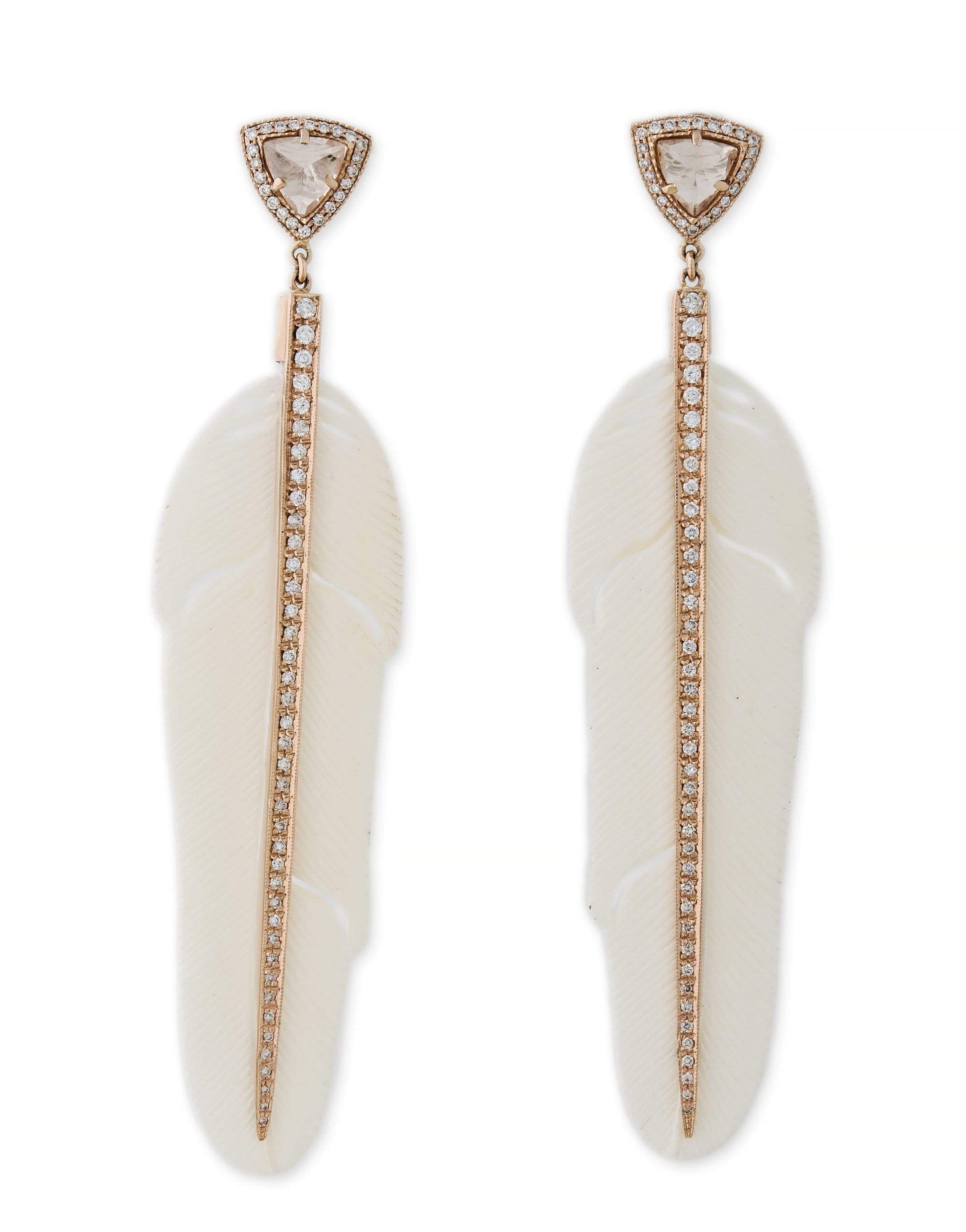 JACQUIE AICHE-Carved Feather Earrings-ROSE GOLD