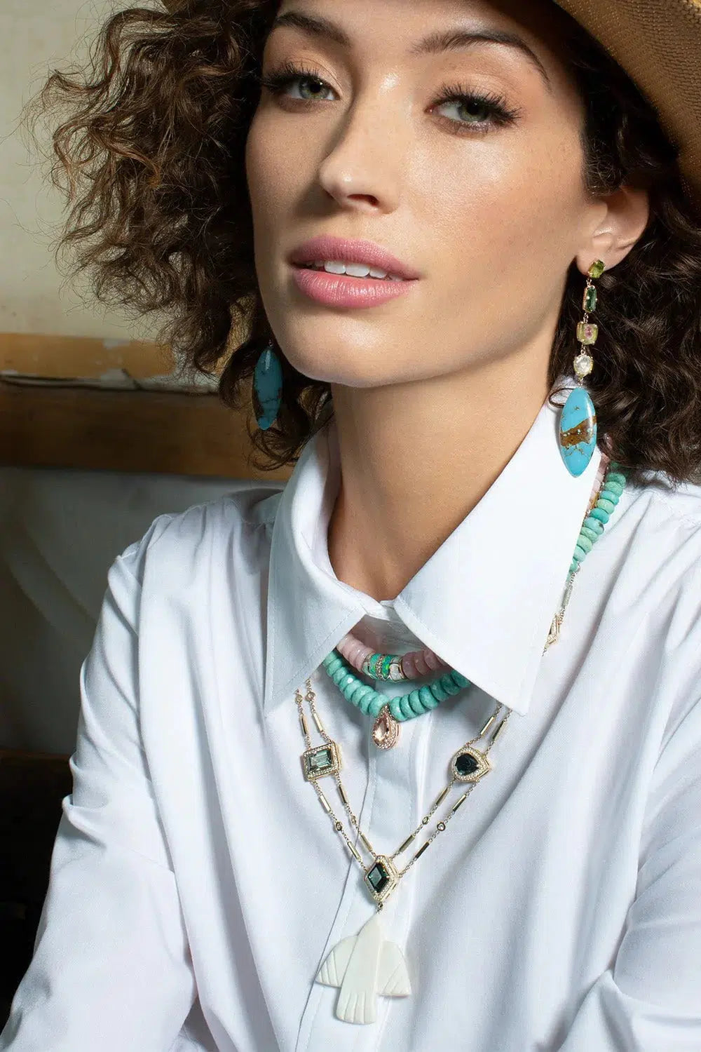 JACQUIE AICHE-Turquoise Marquise Drop Earrings-ROSE GOLD