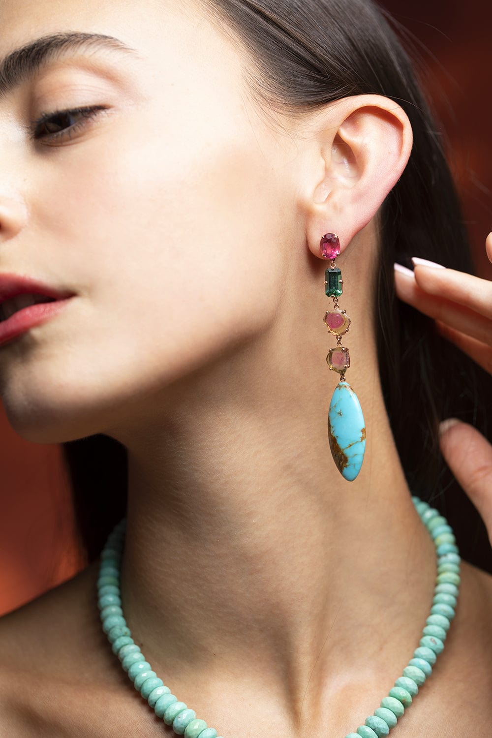 JACQUIE AICHE-Turquoise Marquise Drop Earrings-ROSE GOLD