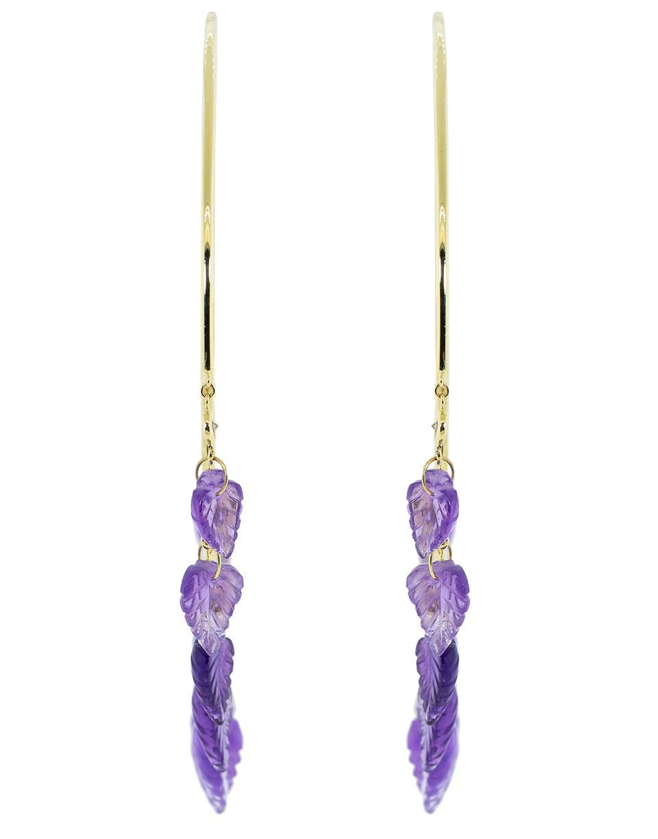JACQUIE AICHE-Amethyest Leaf Shaker Hoops-YELLOW GOLD