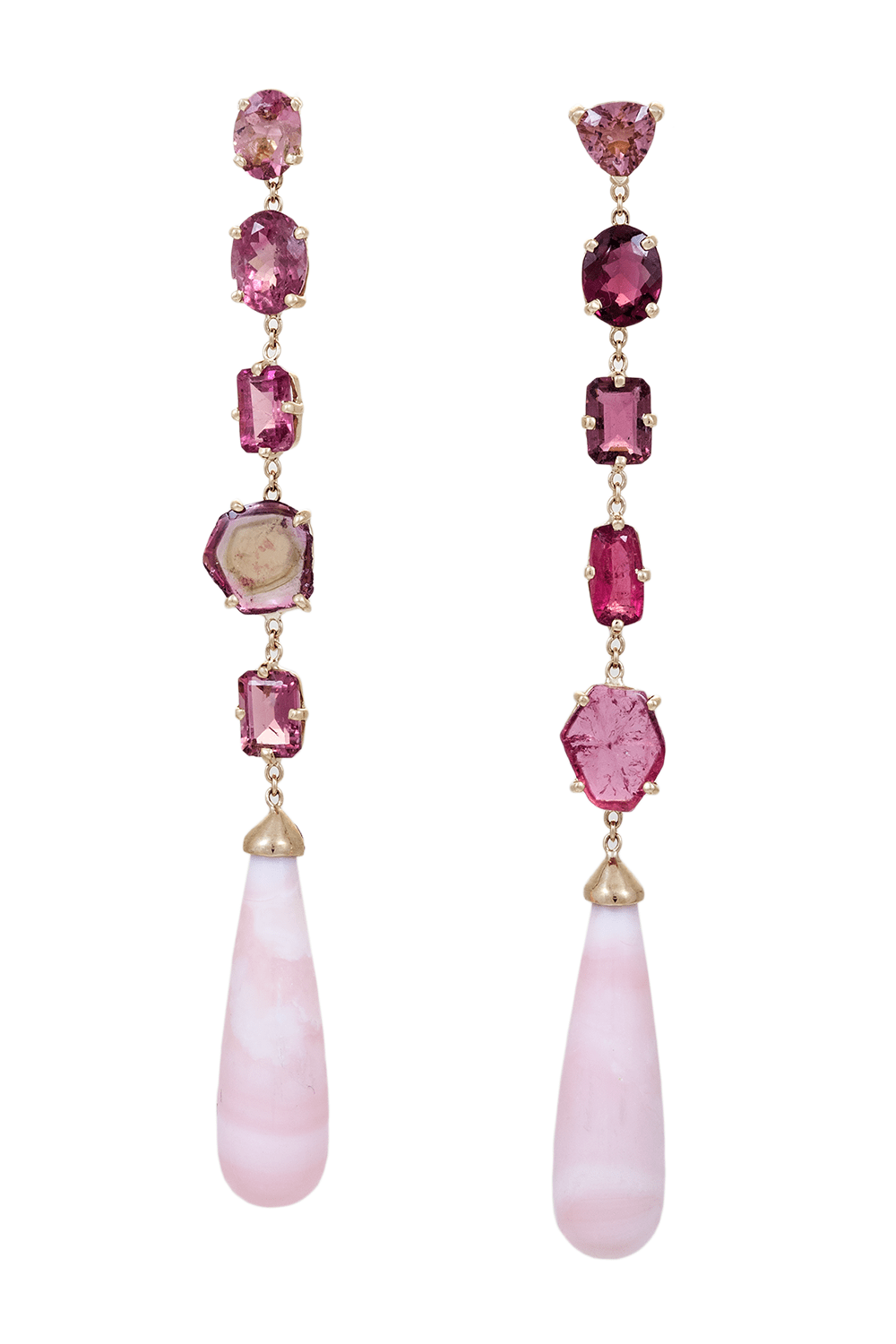 JACQUIE AICHE-Five Prong Pink Droplet Stud Earrings-YELLOW GOLD