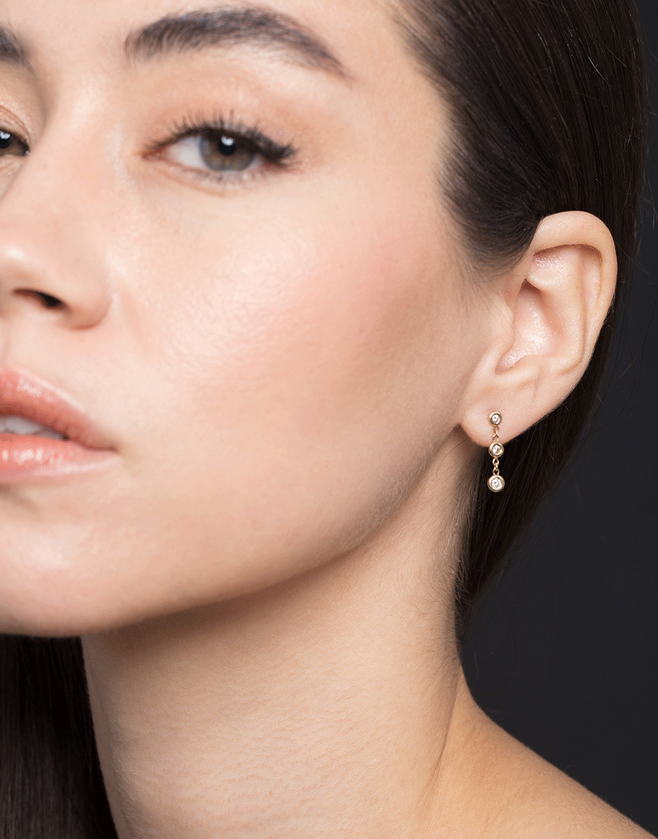 JACQUIE AICHE-Three Diamond Drop Earrings-YELLOW GOLD