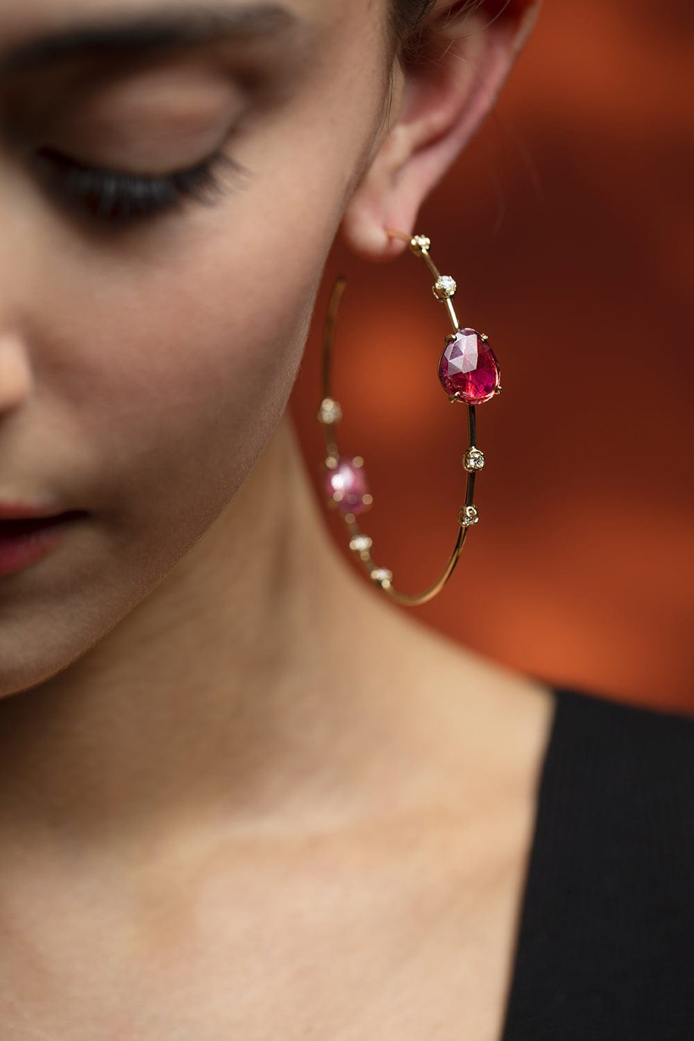 JACQUIE AICHE-Tourmaline Slice Inside Out Hoops-YELLOW GOLD