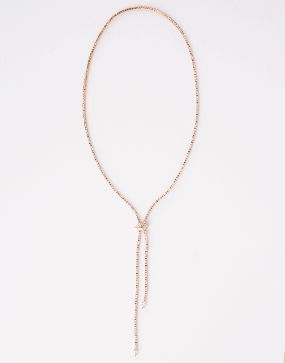 JACQUIE AICHE-Marquis Diamond Evil Eye Bolo Necklace-ROSE GOLD