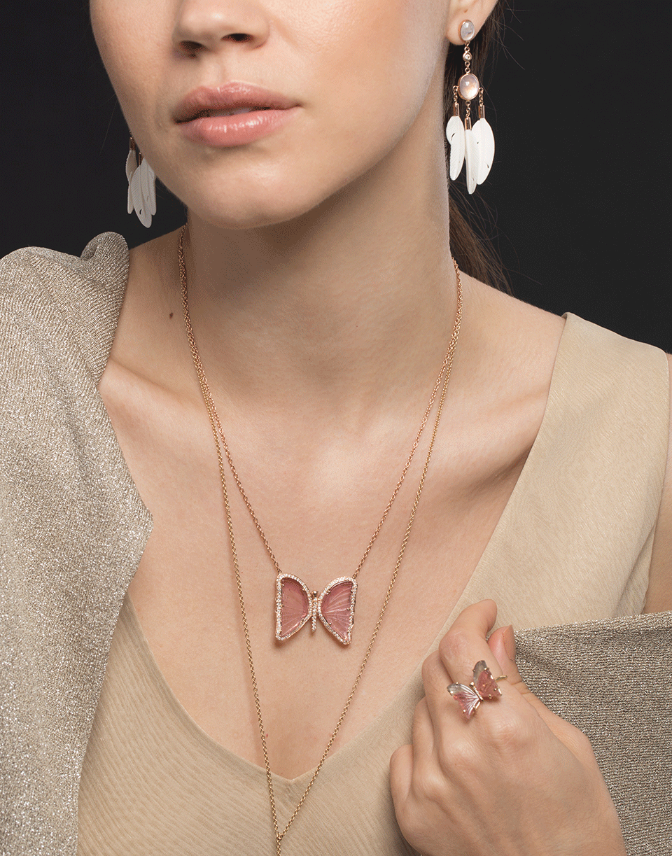 JACQUIE AICHE-Medium Pink Tourmaline and Diamond Butterfly Necklace-ROSE GOLD