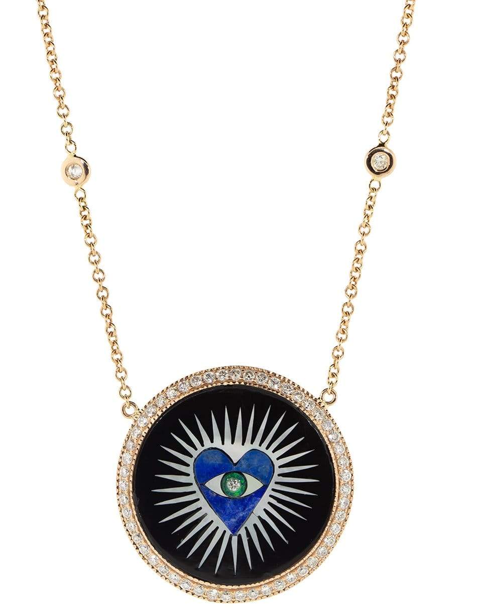 JACQUIE AICHE-Onyx and Lapis Inlay Heart Necklace-ROSE GOLD