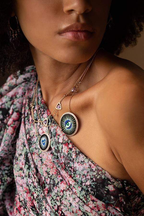 JACQUIE AICHE-Onyx and Opal Inlay Eye Burst Necklace-ROSE GOLD