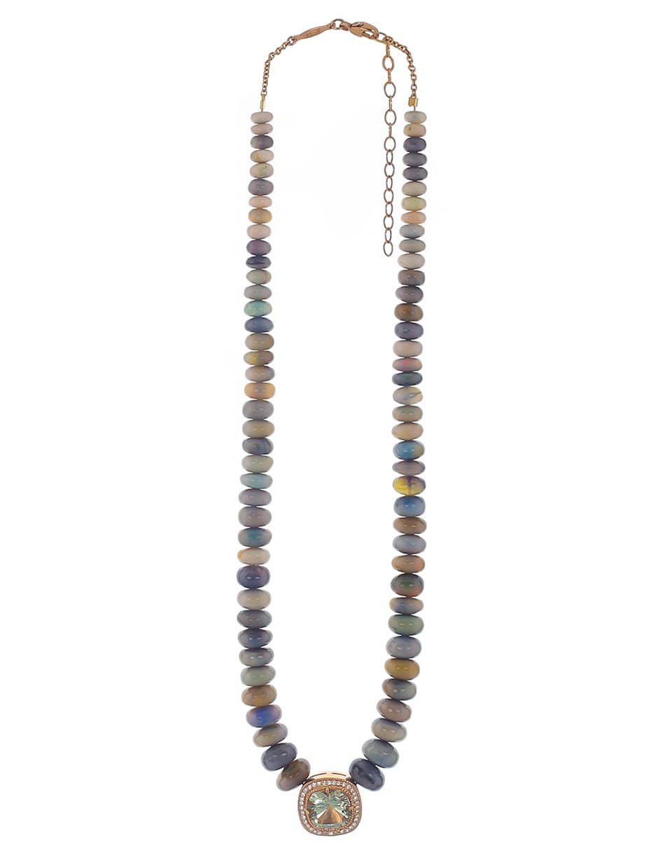 JACQUIE AICHE-Opal Beaded Necklace with Aquamarine & Diamond Pendant-ROSE GOLD