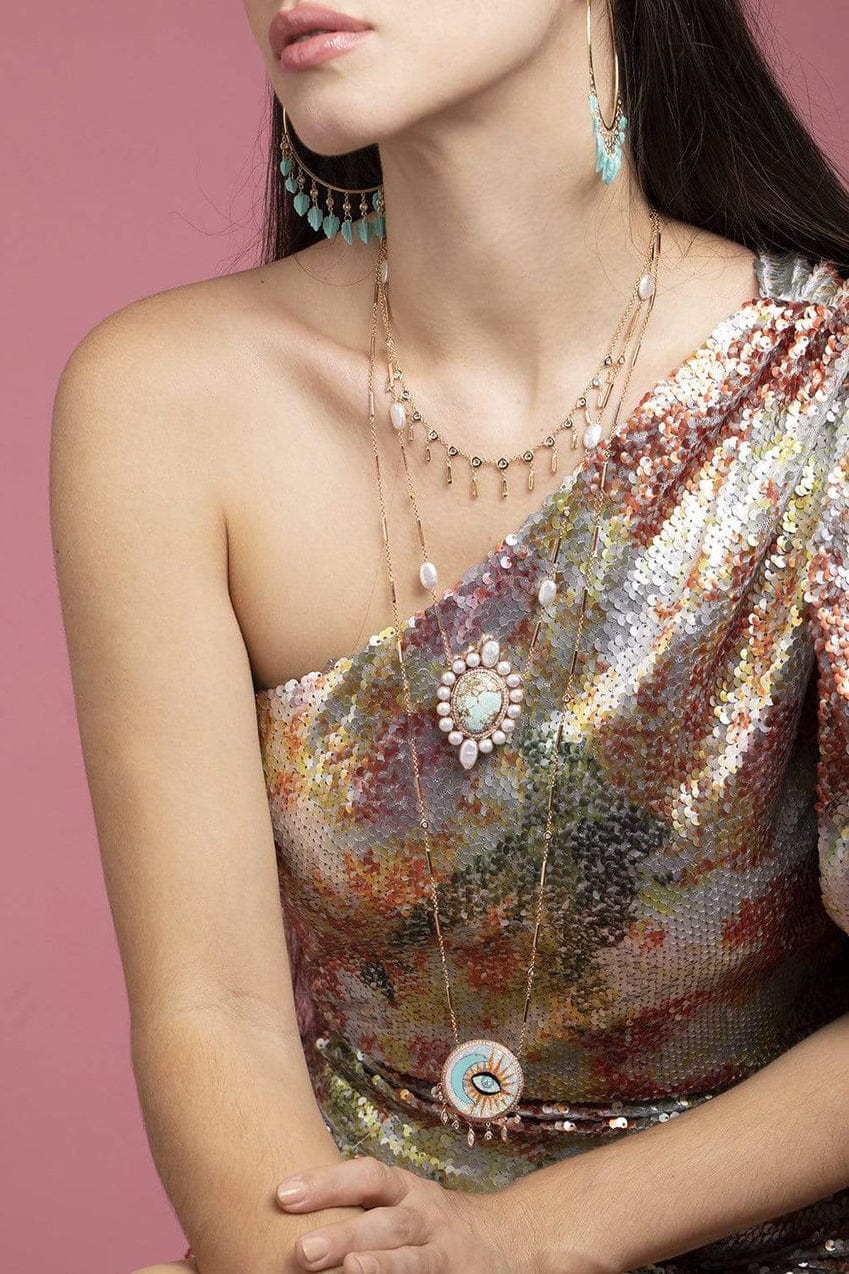 JACQUIE AICHE-Opal Moon and Evil Eye Pendant Necklace-ROSE GOLD