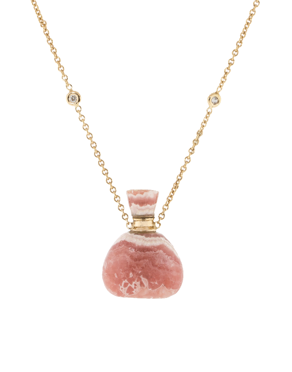 JACQUIE AICHE-Round Rhodocrosite Potion Bottle Necklace-ROSE GOLD