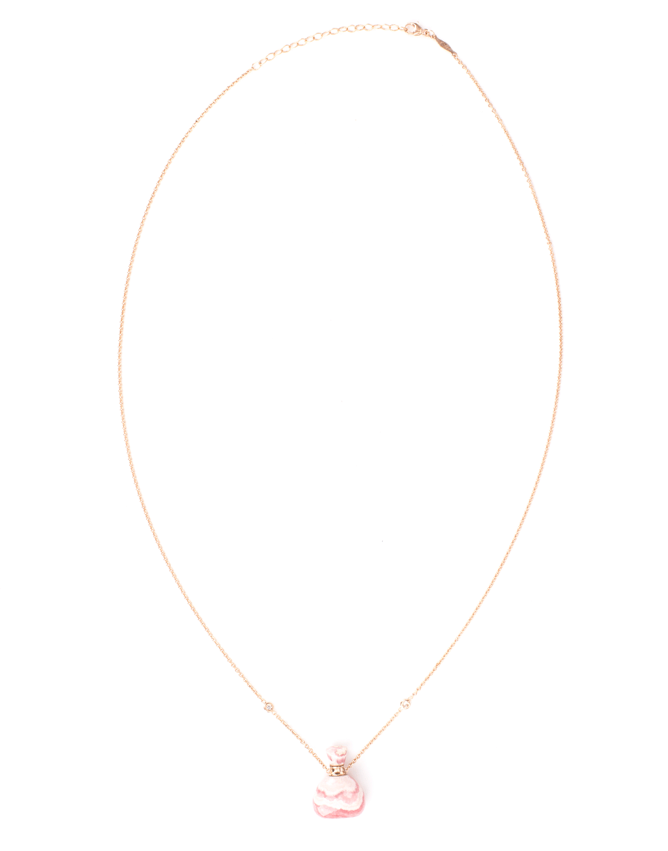 JACQUIE AICHE-Round Rhodocrosite Potion Bottle Necklace-ROSE GOLD
