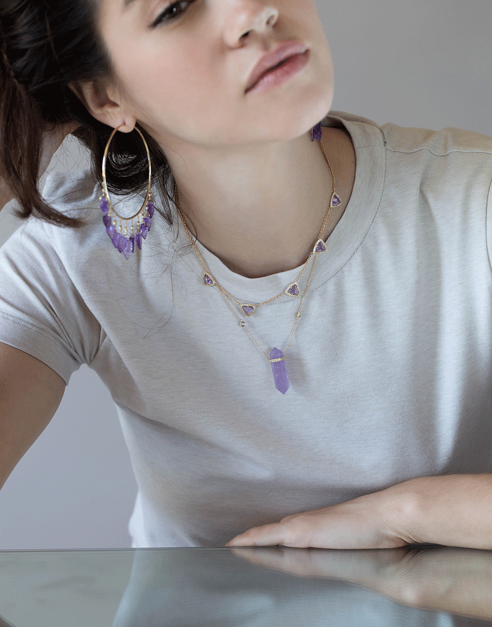JACQUIE AICHE-Amethyst Crystal Diamond Necklace-YELLOW GOLD