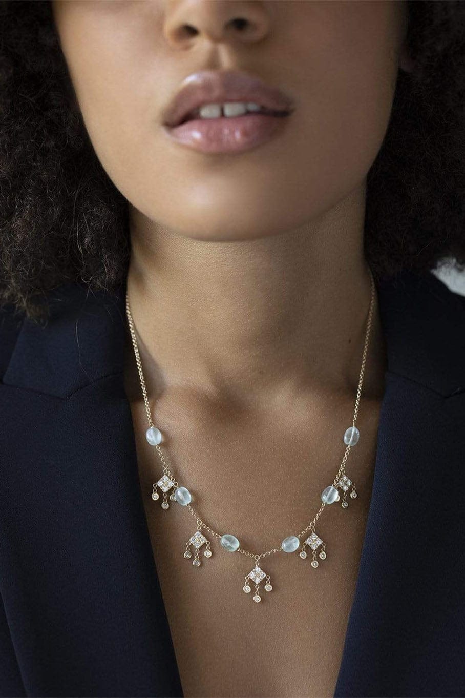 JACQUIE AICHE-Aquamarine & Diamond Shaker Necklace-YELLOW GOLD