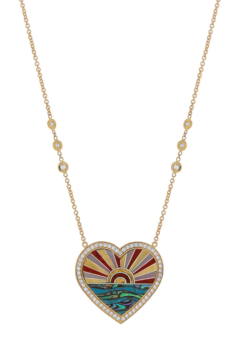 JACQUIE AICHE-Diamond Jasper Pearl Heart Necklace-YELLOW GOLD