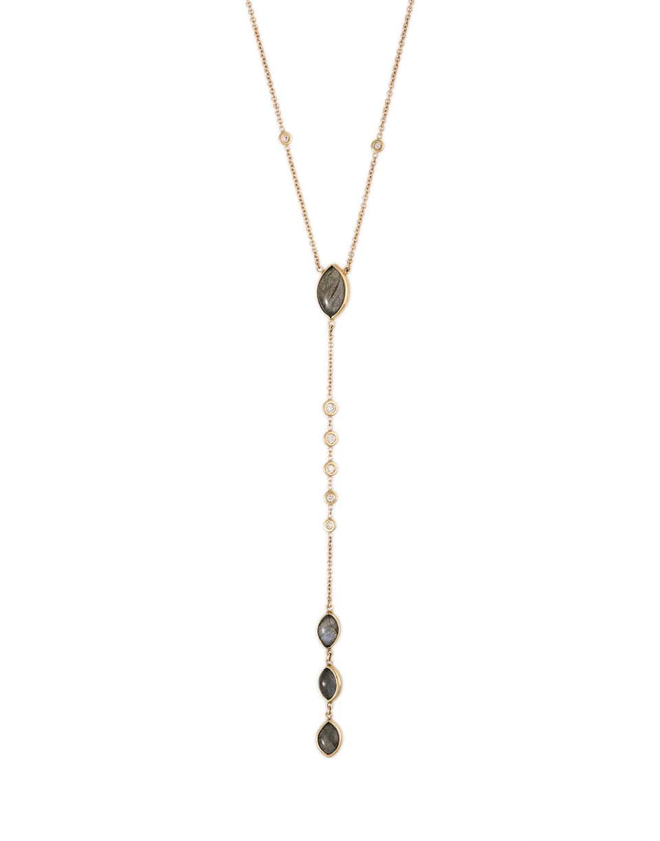 JACQUIE AICHE-Labradorite and Daimond Y Necklace-YELLOW GOLD